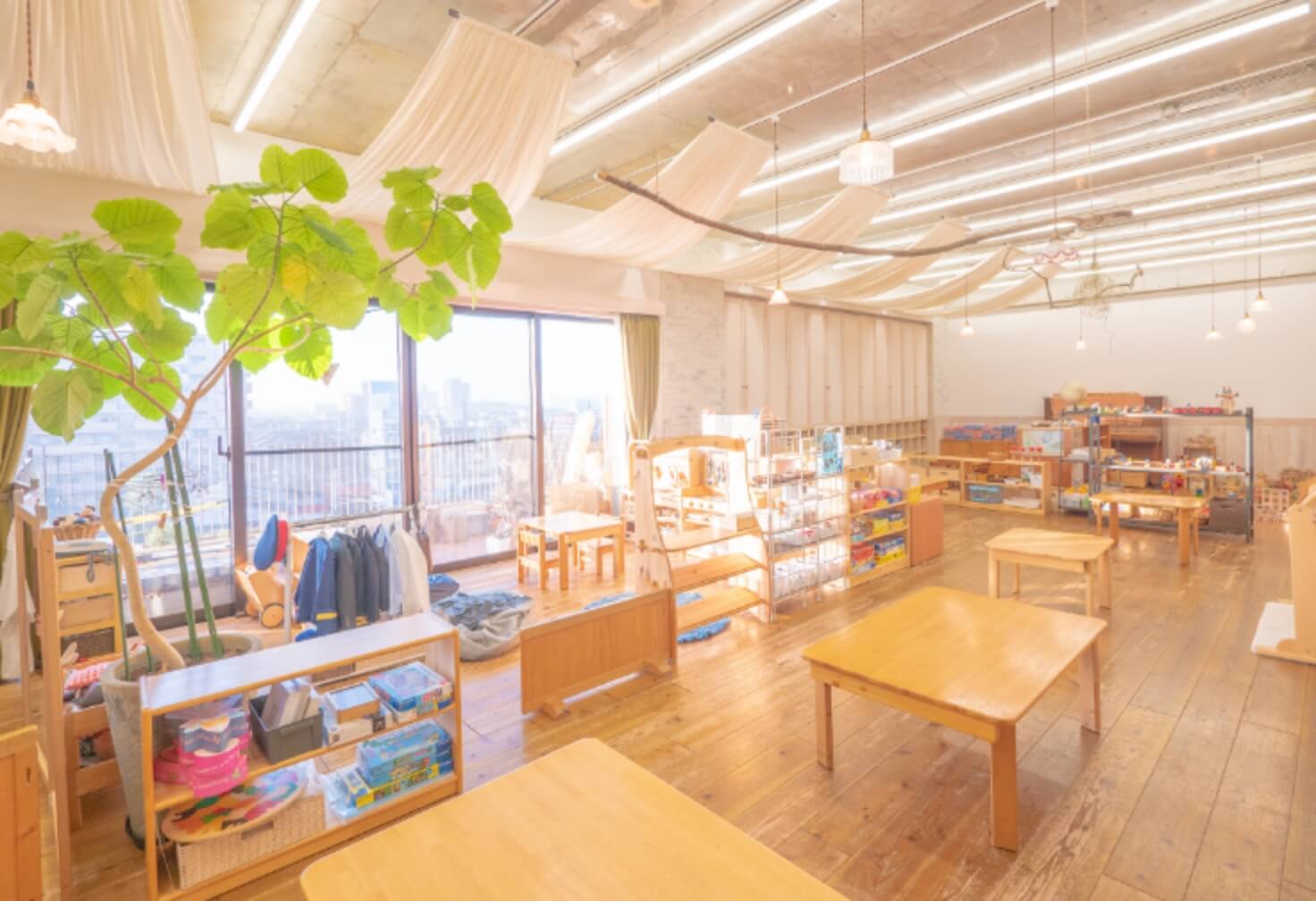 多様な遊び場と天然素材の園舎